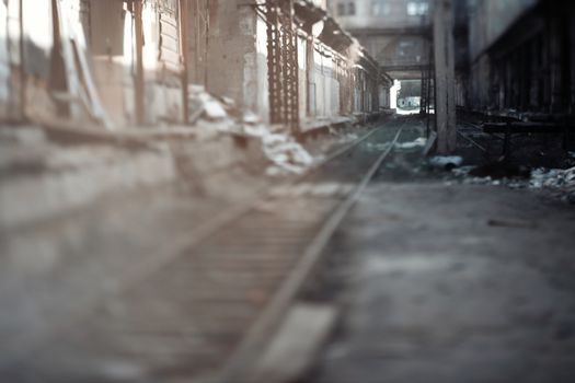 Abandoned railway of the old industrial factory