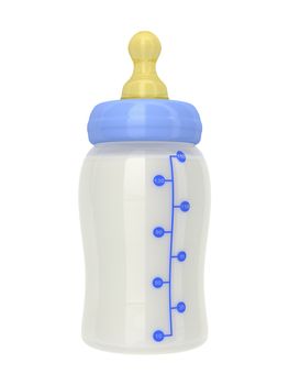 Baby bottle with milk, isolated on white background