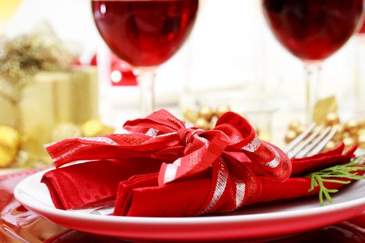 Decorated Christmas Dinner Table Setting 