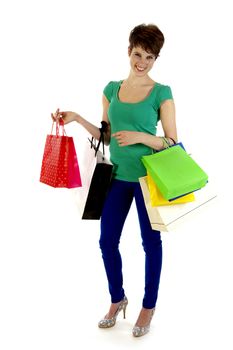 a young women with a lot of shoppingbags