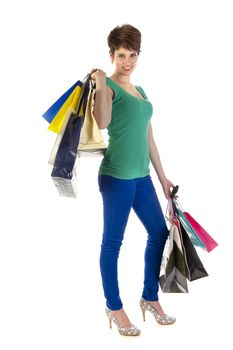 a young women with a lot of shoppingbags