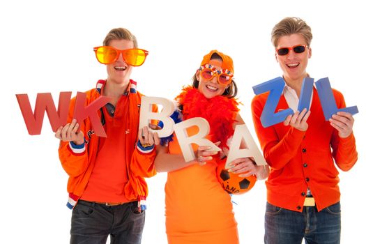 two boys and a girl, the supporters of the dutch soccerteam.