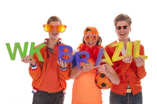 two boys and a girl, the supporters of the dutch soccerteam.