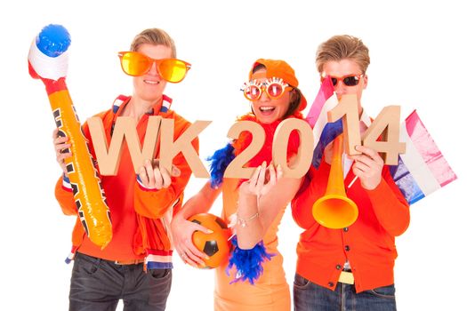 two boys and a girl, the supporters of the dutch soccerteam.