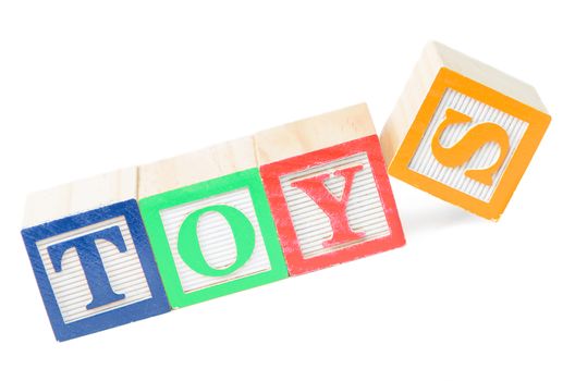 Baby blocks spelling toys. Isolated on white background