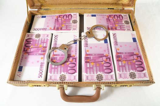 One Suitcase Full of Pink 500 Euros Banknotes and Handcuffs 