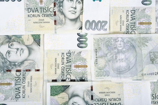 czech banknotes nominal value two thousand crowns as background