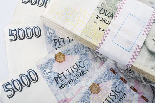 czech banknotes nominal value one and two thousand crowns