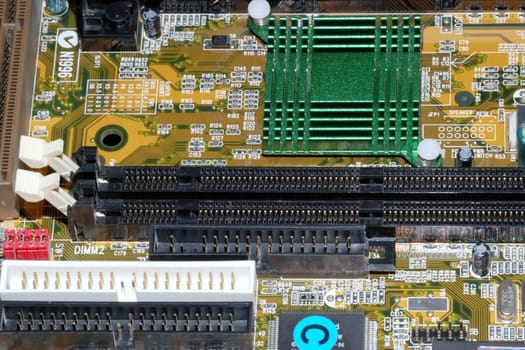 Motherboard, processor and other electronic computer components close up