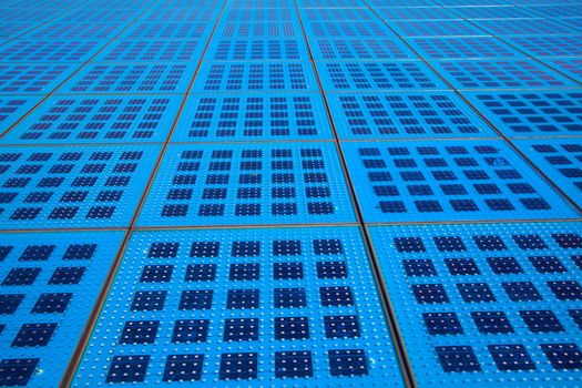Solar panels on the waterfront in the background of Zadar, Croatia. "Monument of Sun Salutation." Photovoltaic renewable energy source.
