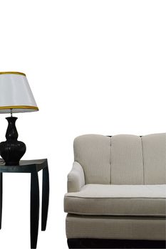 modern sofa and vintage lamp isolate on white background