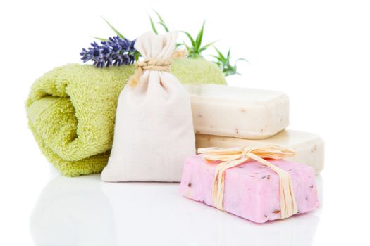 toiletries for relaxation, isolated on white background