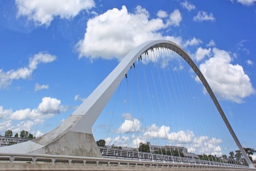 cable-stayed bridge for road on cloudy sky background