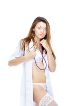 Nurse with stethoscope in lingerie