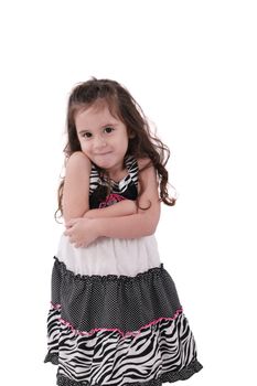 Brunette little girl isolated on a over white background