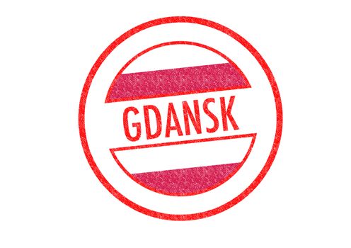 Passport-style GDANSK rubber stamp over a white background.