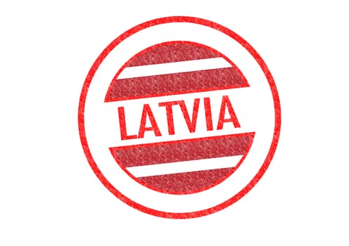 Passport-style LATVIA rubber stamp over a white background.