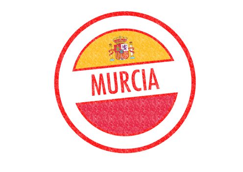 Passport-style MURCIA rubber stamp over a white background.