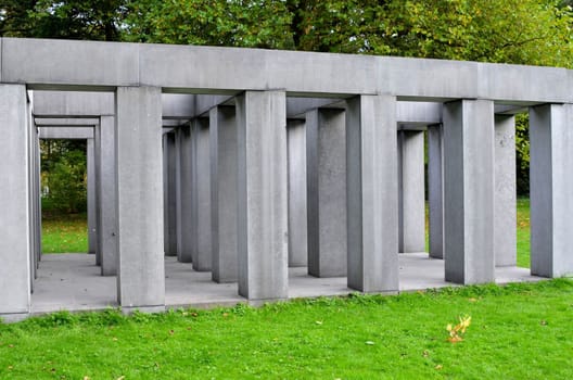 A modern artwork at a park in Antwerp.