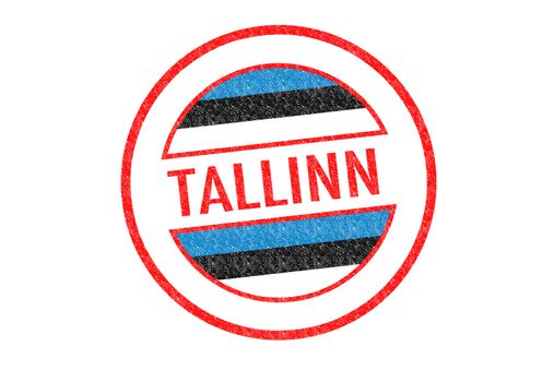 Passport-style TALLINN rubber stamp over a white background.