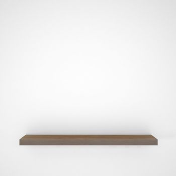 Wooden shelf. 3d rendering of a gray background