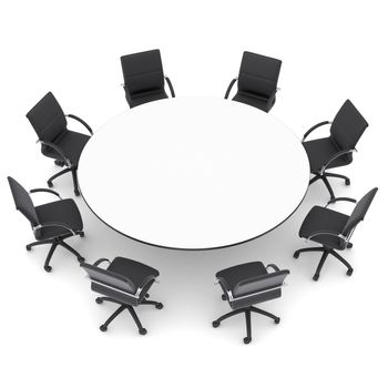 Office chairs and round table. Isolated render on a white background