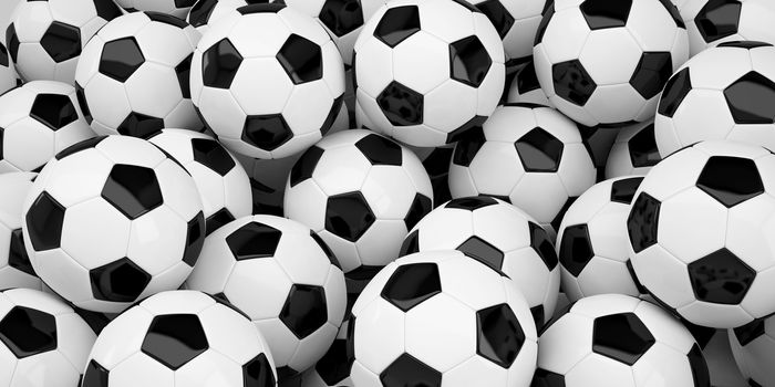 Group of soccer balls. The 3d rendering
