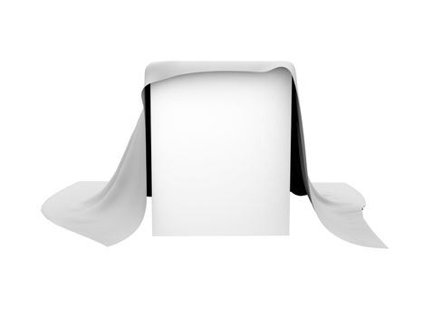 Box covered with a white cloth. Isolated render on a white background