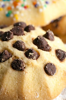 Italian cookie closeup with chocolate chips.  Shallow depth of field.