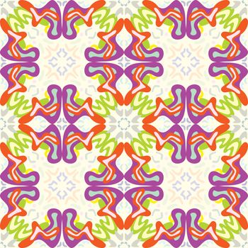 Seamless orange background pattern in green, orange and purple