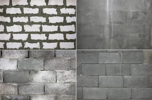 Four construction texture: cinder block, plaster, gazbeton