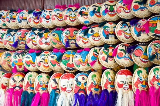 straw tray art colorful of mask from Vietnam country