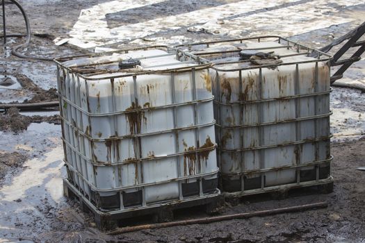 Big Tank contain crude oil that draw from oil spill accident on Ao Prao Beach at Samet island on July 31,2013 in Rayong,Thailand.