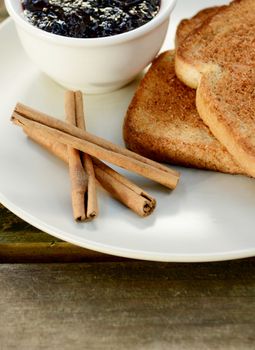 cinnamon sticks with toast and jam