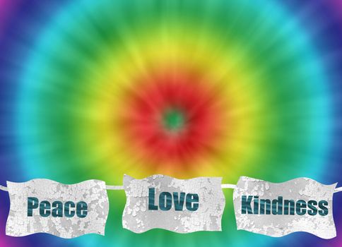 peace love and kindness retro tie-dye background for hippie concept