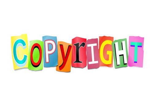 Illustration depicting a set of cut out printed letters formed to arrange the word copyright.