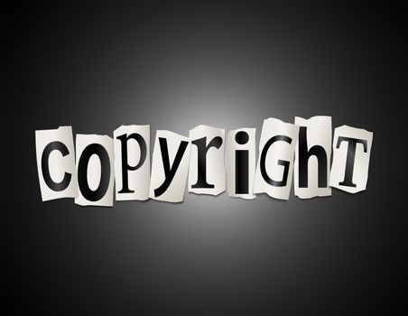 Illustration depicting a set of cut out printed letters formed to arrange the word copyright.