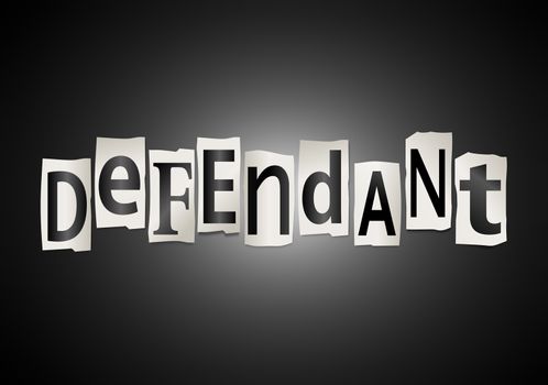 Illustration depicting a set of cut out printed letters formed to arrange the word defendant.