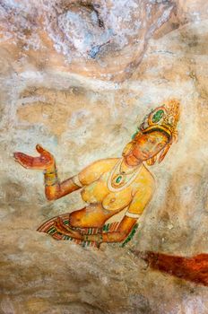 Ancient famous wall paintings at Sigirya, Sri Lanka
