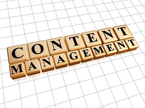 content management system - text in 3d golden cubes with black letters, CMS internet concept words
