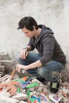 Teen painting in the street