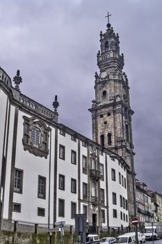 Oporto, December 2012, Clerigos church. Side and tower. Nicolau Nasoni 1732 - 1750 on baroque style. Tower from 1754 - 1763, 75.6 meters. Symbol of Oporto.