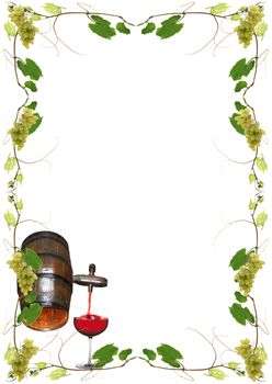 vine leaves, grapes and a glass of wine for a wine in a restaurant