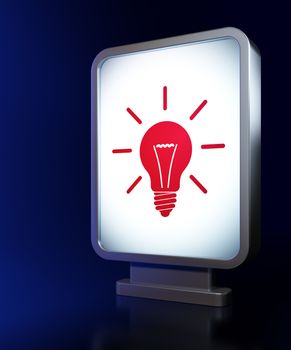 Business concept: Light Bulb on advertising billboard background, 3d render