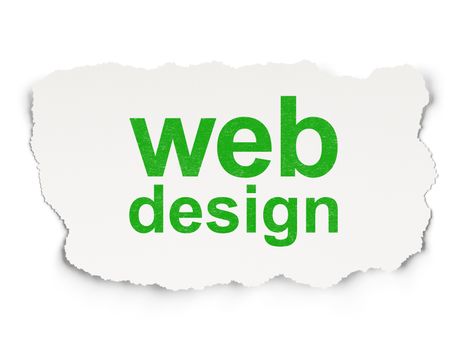 Web development concept: torn paper with words Web Design on Paper background, 3d render