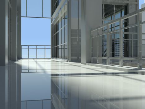 Architecture: staircase and windows. 3d render. Interior