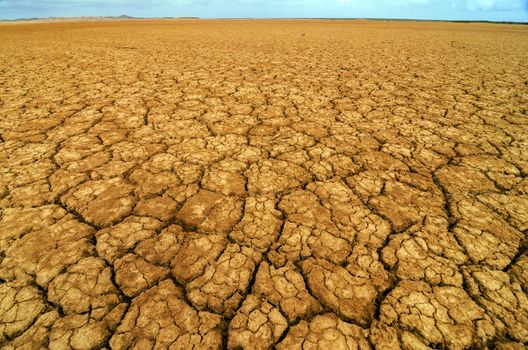 Dry cracked earth in a desert in Colombia