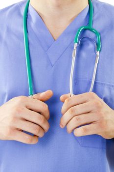 Doctor in uniform with a stethoscope. Medical Practice.