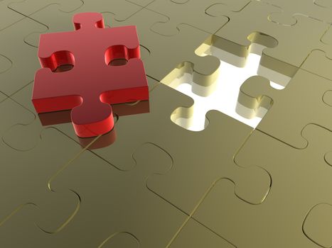 3D render of a Jigsaw Puzzle with a missing piece.