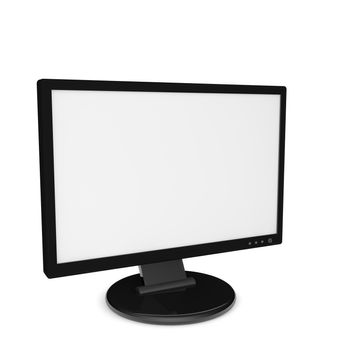 3D Render of a black monitor with blank white screen on white background. 